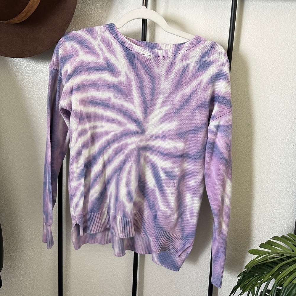 Design history purple tie dye cotton oversized pullover crewneck knit sweater
